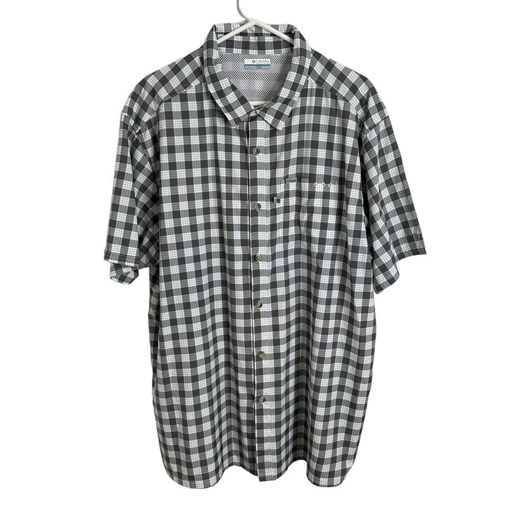 Columbia Checkered Button Down Shirt Men's 2XL‎ Short Sleeve White Blue